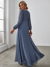 Load image into Gallery viewer, Color=Dusty Blue | Factory Design Long Sleeve A-Line Floor Length Deep V-Neck Evening Dresses-Dusty Blue 46