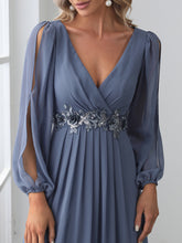 Load image into Gallery viewer, Color=Dusty Blue | Factory Design Long Sleeve A-Line Floor Length Deep V-Neck Evening Dresses-Dusty Blue 47