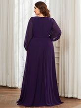Load image into Gallery viewer, Color=Dark Purple | Factory Design Long Sleeve A-Line Floor Length Deep V-Neck Evening Dresses-Dark Purple 61
