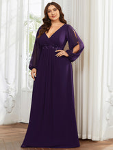 Load image into Gallery viewer, Color=Dark Purple | Factory Design Long Sleeve A-Line Floor Length Deep V-Neck Evening Dresses-Dark Purple 63
