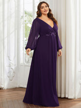 Load image into Gallery viewer, Color=Dark Purple | Factory Design Long Sleeve A-Line Floor Length Deep V-Neck Evening Dresses-Dark Purple 64