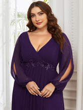 Load image into Gallery viewer, Color=Dark Purple | Factory Design Long Sleeve A-Line Floor Length Deep V-Neck Evening Dresses-Dark Purple 62