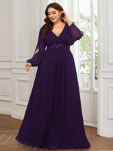 Load image into Gallery viewer, Color=Dark Purple | Factory Design Long Sleeve A-Line Floor Length Deep V-Neck Evening Dresses-Dark Purple 60