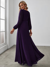 Load image into Gallery viewer, Color=Dark Purple | Factory Design Long Sleeve A-Line Floor Length Deep V-Neck Evening Dresses-Dark Purple 56