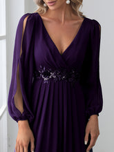 Load image into Gallery viewer, Color=Dark Purple | Factory Design Long Sleeve A-Line Floor Length Deep V-Neck Evening Dresses-Dark Purple 57