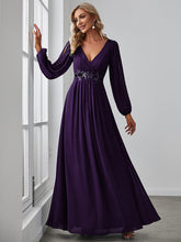 Load image into Gallery viewer, Color=Dark Purple | Factory Design Long Sleeve A-Line Floor Length Deep V-Neck Evening Dresses-Dark Purple 55