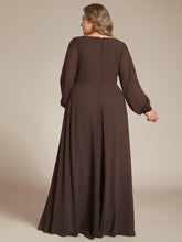 Load image into Gallery viewer, Color=Espresso | Factory Design Long Sleeve A-Line Floor Length Deep V-Neck Evening Dresses-Espresso 71