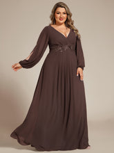 Load image into Gallery viewer, Color=Espresso | Factory Design Long Sleeve A-Line Floor Length Deep V-Neck Evening Dresses-Espresso 73