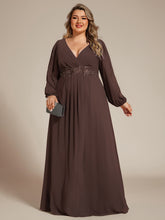 Load image into Gallery viewer, Color=Espresso | Factory Design Long Sleeve A-Line Floor Length Deep V-Neck Evening Dresses-Espresso 74