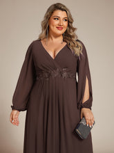 Load image into Gallery viewer, Color=Espresso | Factory Design Long Sleeve A-Line Floor Length Deep V-Neck Evening Dresses-Espresso 72