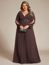 Load image into Gallery viewer, Color=Espresso | Factory Design Long Sleeve A-Line Floor Length Deep V-Neck Evening Dresses-Espresso 70