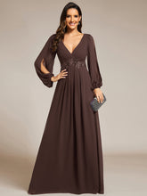Load image into Gallery viewer, Color=Espresso | Factory Design Long Sleeve A-Line Floor Length Deep V-Neck Evening Dresses-Espresso 69