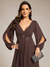 Load image into Gallery viewer, Color=Espresso | Factory Design Long Sleeve A-Line Floor Length Deep V-Neck Evening Dresses-Espresso 67