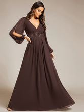 Load image into Gallery viewer, Color=Espresso | Factory Design Long Sleeve A-Line Floor Length Deep V-Neck Evening Dresses-Espresso 65