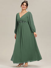 Load image into Gallery viewer, Color=Eucalyptus | Factory Design Long Sleeve A-Line Floor Length Deep V-Neck Evening Dresses-Eucalyptus 83