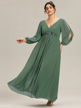 Load image into Gallery viewer, Color=Eucalyptus | Factory Design Long Sleeve A-Line Floor Length Deep V-Neck Evening Dresses-Eucalyptus 84
