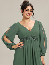 Load image into Gallery viewer, Color=Eucalyptus | Factory Design Long Sleeve A-Line Floor Length Deep V-Neck Evening Dresses-Eucalyptus 82