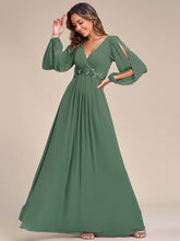 Load image into Gallery viewer, Color=Eucalyptus | Factory Design Long Sleeve A-Line Floor Length Deep V-Neck Evening Dresses-Eucalyptus 78