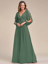 Load image into Gallery viewer, Color=Eucalyptus | Factory Design Long Sleeve A-Line Floor Length Deep V-Neck Evening Dresses-Eucalyptus 79