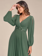 Load image into Gallery viewer, Color=Eucalyptus | Factory Design Long Sleeve A-Line Floor Length Deep V-Neck Evening Dresses-Eucalyptus 77
