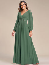 Load image into Gallery viewer, Color=Eucalyptus | Factory Design Long Sleeve A-Line Floor Length Deep V-Neck Evening Dresses-Eucalyptus 75