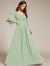 Load image into Gallery viewer, Factory Design Long Sleeve A-Line Floor Length Deep V-Neck Evening Dresses