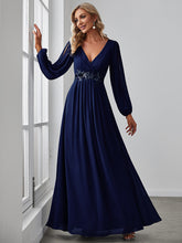 Load image into Gallery viewer, Factory Design Long Sleeve A-Line Floor Length Deep V-Neck Evening Dresses