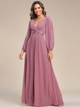 Load image into Gallery viewer, Factory Design Long Sleeve A-Line Floor Length Deep V-Neck Evening Dresses