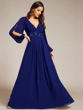 Load image into Gallery viewer, Factory Design Long Sleeve A-Line Floor Length Deep V-Neck Evening Dresses