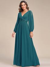 Load image into Gallery viewer, Factory Design Long Sleeve A-Line Floor Length Deep V-Neck Evening Dresses