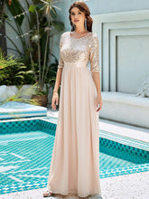 Load image into Gallery viewer, Elegant Round Neckline 3/4 Sleeve Sequins Patchwork Wholesale Evening Dress