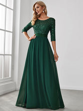 Load image into Gallery viewer, Elegant Round Neckline 3/4 Sleeve Sequins Patchwork Wholesale Evening Dress