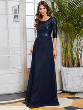 Load image into Gallery viewer, Elegant Round Neckline 3/4 Sleeve Sequins Patchwork Wholesale Evening Dress