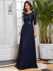 Elegant Round Neckline 3/4 Sleeve Sequins Patchwork Wholesale Evening Dress