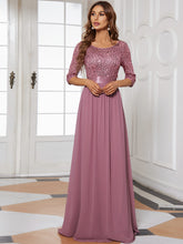 Load image into Gallery viewer, Elegant Round Neckline 3/4 Sleeve Sequins Patchwork Wholesale Evening Dress