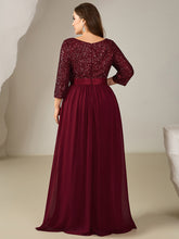 Load image into Gallery viewer, Color=Burgundy | B2B-Exclusive 3/4 Sleeve Sequin Patchwork A-Line Floor Length Evening Dresses-Burgundy 7