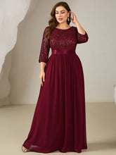 Load image into Gallery viewer, Color=Burgundy | B2B-Exclusive 3/4 Sleeve Sequin Patchwork A-Line Floor Length Evening Dresses-Burgundy 9
