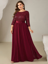 Load image into Gallery viewer, Color=Burgundy | B2B-Exclusive 3/4 Sleeve Sequin Patchwork A-Line Floor Length Evening Dresses-Burgundy 6