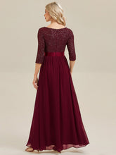 Load image into Gallery viewer, Color=Burgundy | B2B-Exclusive 3/4 Sleeve Sequin Patchwork A-Line Floor Length Evening Dresses-Burgundy 2