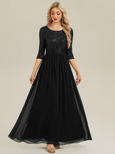 Load image into Gallery viewer, Color=Black | B2B-Exclusive 3/4 Sleeve Sequin Patchwork A-Line Floor Length Evening Dresses-Black 15