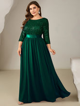 Load image into Gallery viewer, Color=Dark Green | B2B-Exclusive 3/4 Sleeve Sequin Patchwork A-Line Floor Length Evening Dresses-Dark Green 26