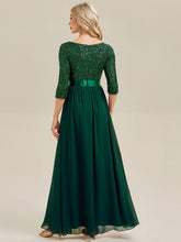 Load image into Gallery viewer, Color=Dark Green | B2B-Exclusive 3/4 Sleeve Sequin Patchwork A-Line Floor Length Evening Dresses-Dark Green 22