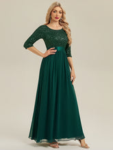 Load image into Gallery viewer, Color=Dark Green | B2B-Exclusive 3/4 Sleeve Sequin Patchwork A-Line Floor Length Evening Dresses-Dark Green 24