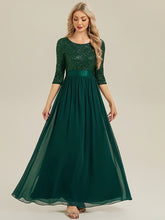 Load image into Gallery viewer, Color=Dark Green | B2B-Exclusive 3/4 Sleeve Sequin Patchwork A-Line Floor Length Evening Dresses-Dark Green 25