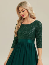 Load image into Gallery viewer, Color=Dark Green | B2B-Exclusive 3/4 Sleeve Sequin Patchwork A-Line Floor Length Evening Dresses-Dark Green 23
