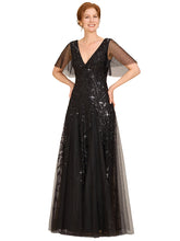 Load image into Gallery viewer, Color=Black | Sequin Deep V-Neck A-Line Evening Dress-Black 15