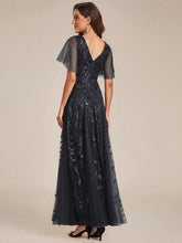 Load image into Gallery viewer, Color=Black | Sequin Deep V-Neck A-Line Evening Dress-Black 2