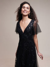 Load image into Gallery viewer, Color=Black | Sequin Deep V-Neck A-Line Evening Dress-Black 30