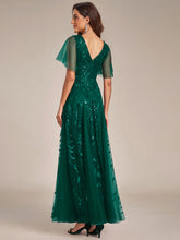 Load image into Gallery viewer, Color=Dark Green | Sequin Deep V-Neck A-Line Evening Dress 2