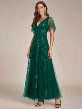 Load image into Gallery viewer, Color=Dark Green | Sequin Deep V-Neck A-Line Evening Dress 3